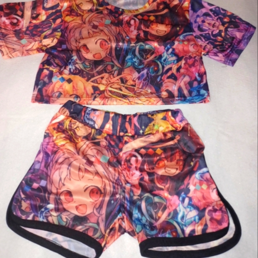 Anime 3D Print Crop Top Short Set (NWOT)